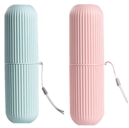 LeYin Travel Toothbrush Case and Carrier, Portable Business Trips Wash Cup Holder Organizer for Trips and Daily Use (1 Pink+1 Green)