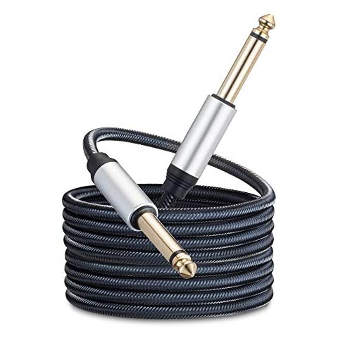 6.35mm Guitar Cable 5M,Silver Color Premium 6.35mm Mono Jack 1/4" TS Cable Unbalanced Guitar Patch Cords/Instrument Cable Male to Male with Zinc Alloy Housing and Nylon Braided(5M/15Ft) Cover