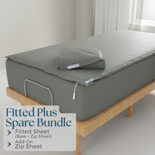 Image of QuickZip Fitted Plus Spare Bundle: 1 Fitted Sheet (Base + Zip Sheet) & 1 Zip Sheet - Easy to Change, Won't Pop Off - Soft Sateen 400 TC 100% Cotton 15 inch Deep Pockets Twin XL Size Sheets - Slate Gray