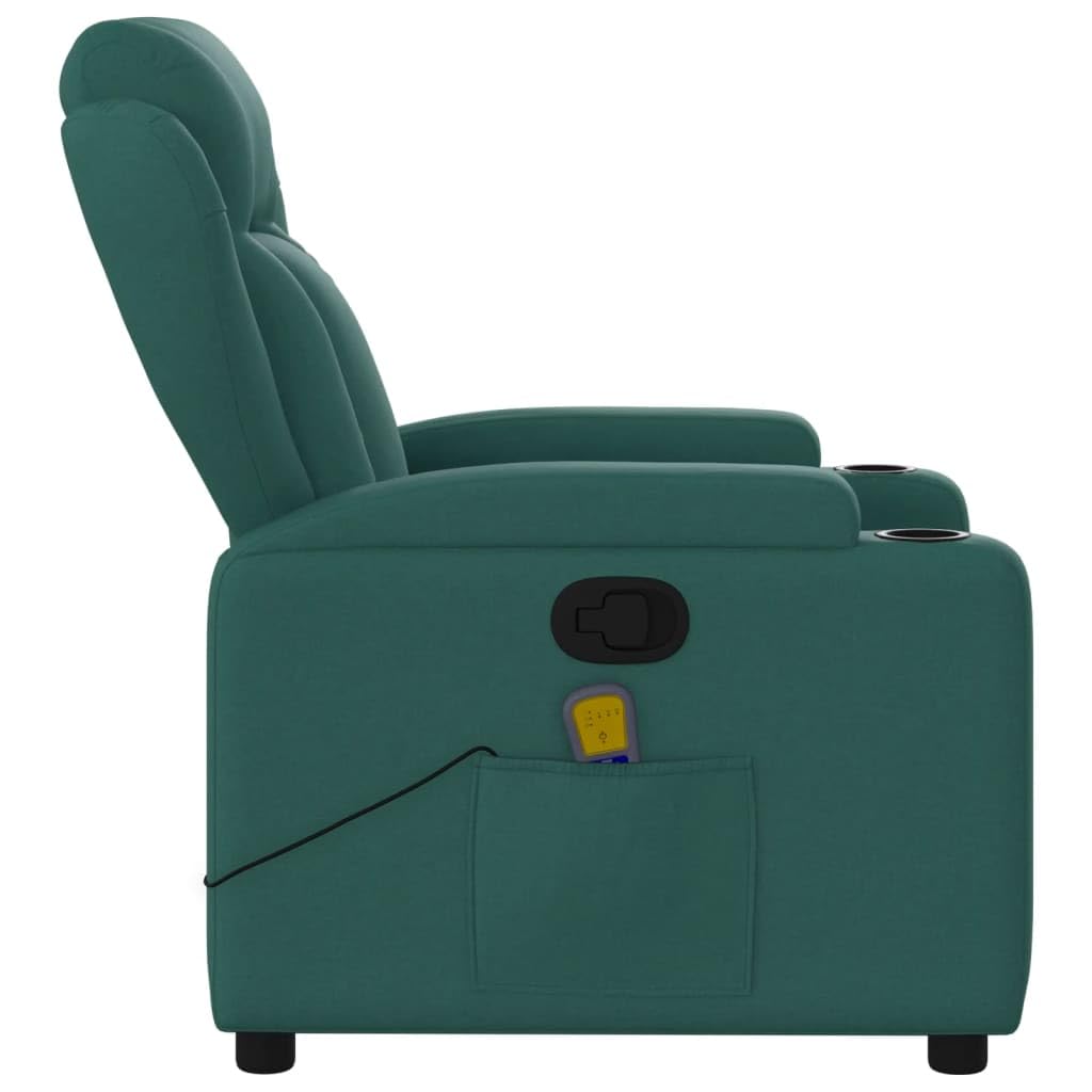 KOIECETA Massagesessel Sessel Verstellbare Rückenlehne Fernsehsessel Relaxsessel mit Vibrationsfunktion Liegesessel Polstersessel Ruhesessel TV Sessel Dunkelgrün Stoff
