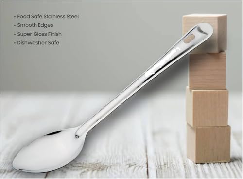Image of Stainless Steel(Food Grade) Heavy Gauge(1.2 MM) Elite Solid Pan Spoon No.5(Serving Spoon) Chamcha for Serving Rice /Pasta /Subzi (Size -34 cm) Set of 2