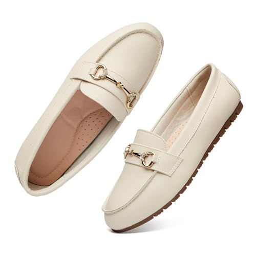 Image of Women's Wide Loafers Casual Slip on Flat Shoes Women's Comfort Penny Loafers with Arch Support Women Dressy Moccasins