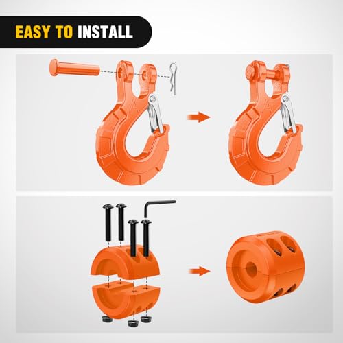 Image of Nilight 3 /8 inch Grade 70 Heavy-Duty Winch Hook with Cable Stopper - 35,000 LBS Drop-Forged Steel Clevis Hook for ATV, Jeep, Trailer Winch Recovery w /Spring Latch, Clevis Pin & Rubber Stopper, Orange