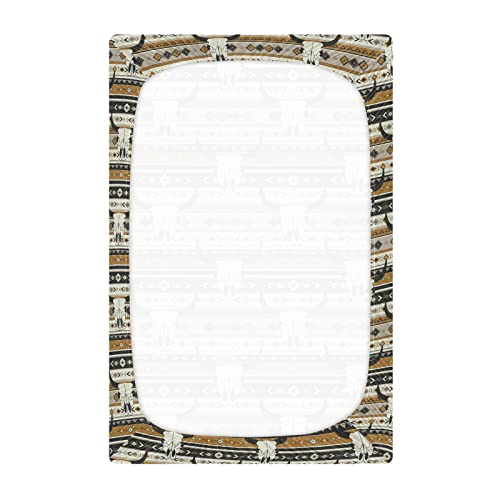 Image of Western Boho Bull Skulls Crib Sheets Soft Breathable Fitted Baby Playard Sheets Mattress Cover for Girl Boys, 39 inch x 27 inch x 5 inch