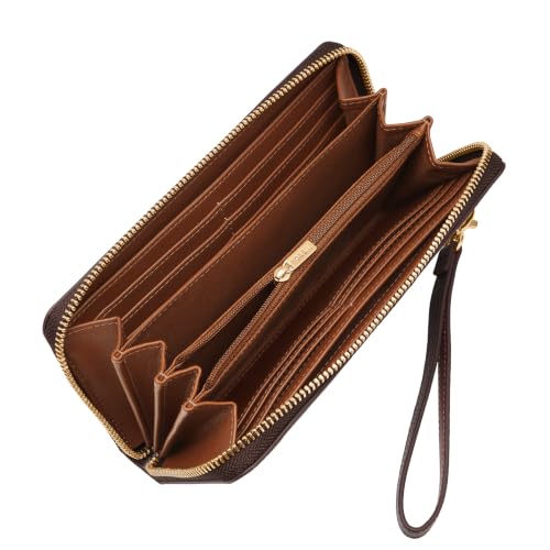 Image of Fossil Women's Logan Leather RFID-Blocking Zip Around Clutch Wallet with Wristlet Strap for Women