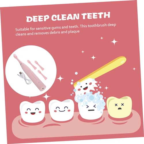 Healvian 3 Sätze Elektrische Zahnbürste für Kinder tragbare Zahnbürste Brautspiele Zahnbürsten für Kinder bequeme Zahnbürste Kinderversorgung wasserdicht Erstausrüster superfeine Faser Rosa – Bild 6
