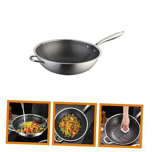 Wok de acero inoxidable con doble asa y fondo plano antiadherente miniatura 4