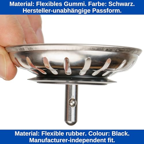 Universal Dichtungen für Siebkörbchen, 2 Stück, in Schwarz, aus Gummi, Siebkorbdichtung mit Ø 54,5 mm außen, Ø 32,8 mm innen, 4,8 mm Dicke, Spülbecken Siebkorb Dichtring Reparatur, Dichtungsring Spüle