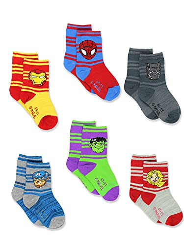Super Hero Adventures Avengers Kids Toddlers 6 pack Crew Socks (5-7 yrs, Red/Multi)