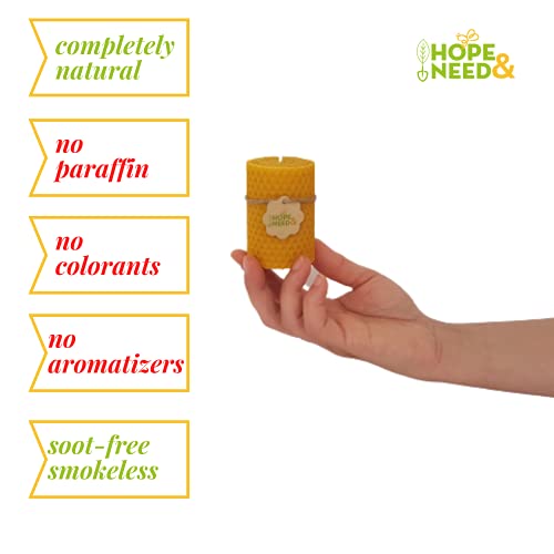 Hope&Need Beeswax Pillar Candles- 3 Pieces (2.8 Inches X 2 Inches) %100 Pure Bees Wax Candles For Home Decoration, Healthy And Natural Honeycomb, Hand-Rolled Beeswax Candle, No Chemicals, No Additives #TOP4