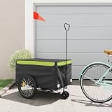 QUAHEAS Rimorchio per bicicletta nero e verde in ferro con portata di 45 kg, 137 x 68 x 59 cm, timone e bandiera di sicurezza, ideale per trasporto, bagagli, shopping e viaggi all'aperto
