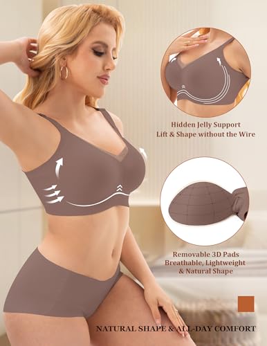 Image of PoseFree Womens Wireless Bras Supportive Tshirt Bra No Underwire Seamless Push Up V Mesh Comfortable Bralette Everyday Bras