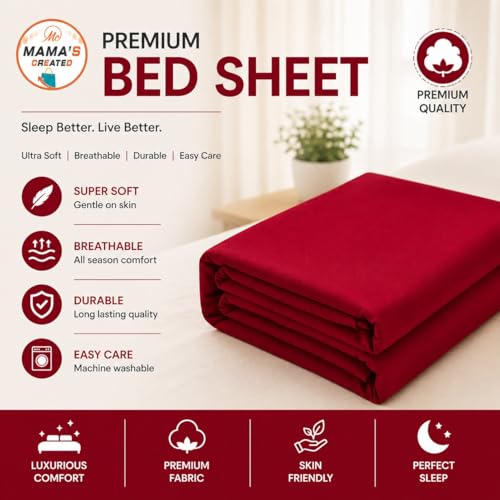 Image of Queen Size Bed Sheet - 600 Thread Count Single Flat Sheet Only - Long Staple Egyptian Cotton Top Sheet Wrinkle & Fade Resistant - Red