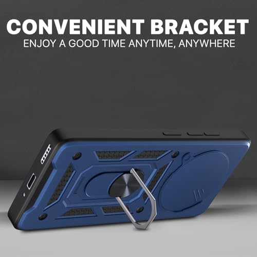 Image of Pikkme Back Cover for Redmi Note 14 Pro Plus 5G | D10 Tough Armor | 360 Protection Case | Sliding Camera Shield Cover & Ring Holder Stand Bumper Case (Blue)