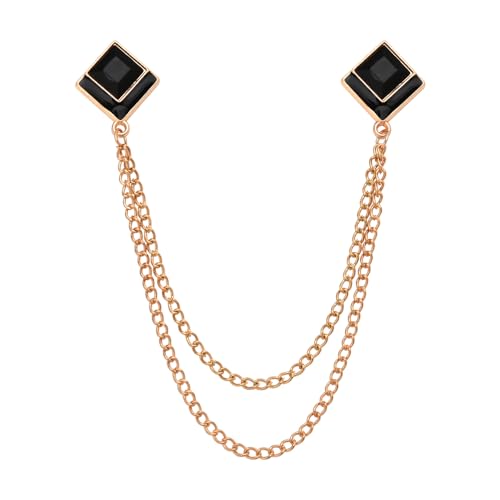 Image of Gem Brooch Pins Hanging Chain Lapel Pin for Men Suits Shirt Collar Brooch Square Crystal Brooch Pin Rhinestone Lapel Pins for Men Tassel Chain Brooch Collar Pins Business Suit Shirt Accessories