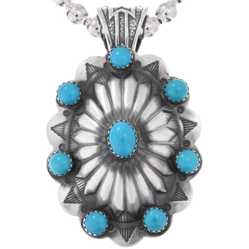 Alltribes Native American Turquoise Sterling Santa Fe Concho Pendant With