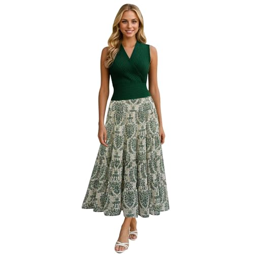 CHICWISH Women Chiffon Maxi Skirt Damask Print Elastic High Waist Tiered Pleated Flowy Long Skirt2