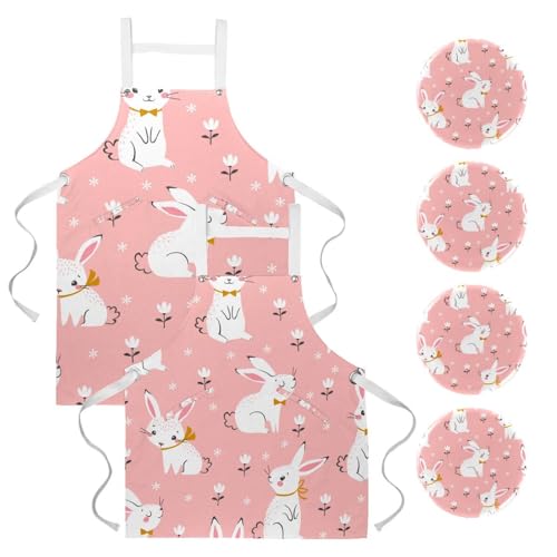 Tablier de cuisine pour pâtisserie et nettoyage, motif lapin rose chaleureux