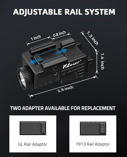 Image of EZshoot 800 Lumens Pistol Light Laser Combo Rechargeable, Pistol Flashlight with Slidable Rail Compatible with GL and Picatinny Rail, Gun Light with Blue Laser Beam