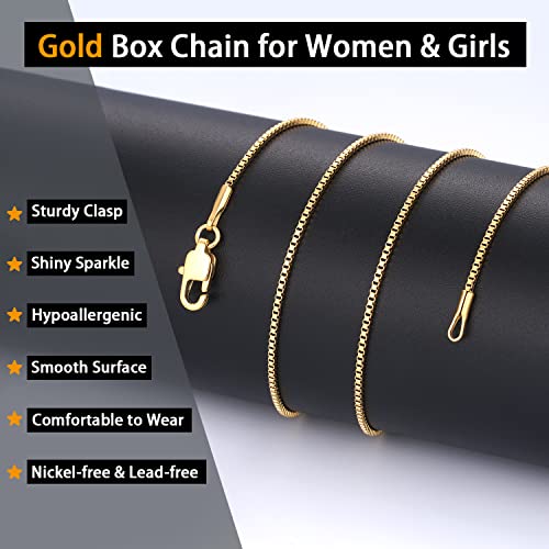 Jewlpire 18K Over Gold Chain Necklace For Women Girls, 1Mm Box Chain Necklace Gold Chain For Women Shiny & Sturdy Women's Chain Necklaces, 20 Inches #TOP1