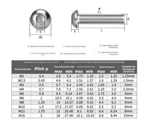 Titanium GR2 ISO7380 Hex Socket Bolts Button Head Screws M2 M2.5 M3 M4 M5 M6 (10,M3 x 16mm)