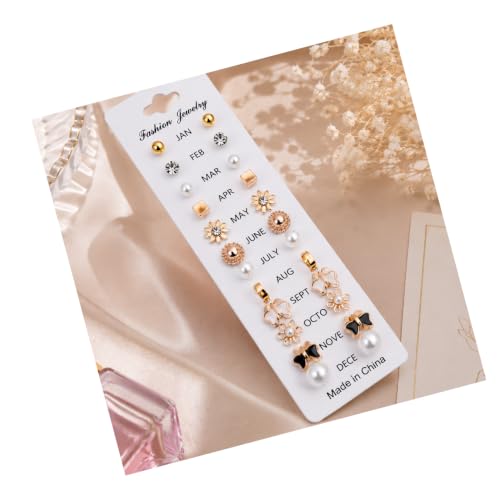 12 Pairs Gold Plated Stud Earrings Set for Women & Girls | Pearl,...