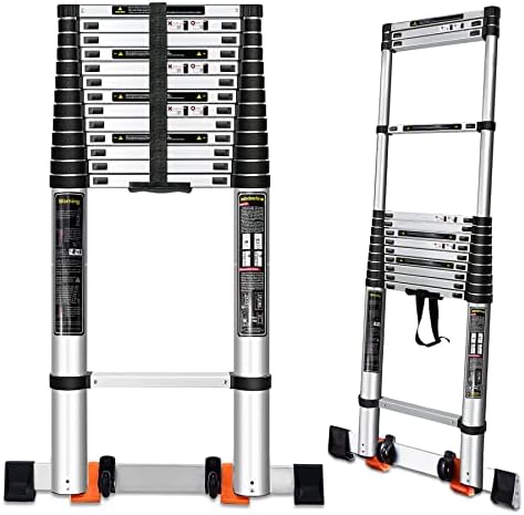 Telescoping Ladder 18ft/5.6m Aluminum Extension Ladder w. Wheels & Nonslip Block Compact Portable Collapsible Ladder for Home Outdoor Industrial,Load Up 330 lb,Fit in car Trunk