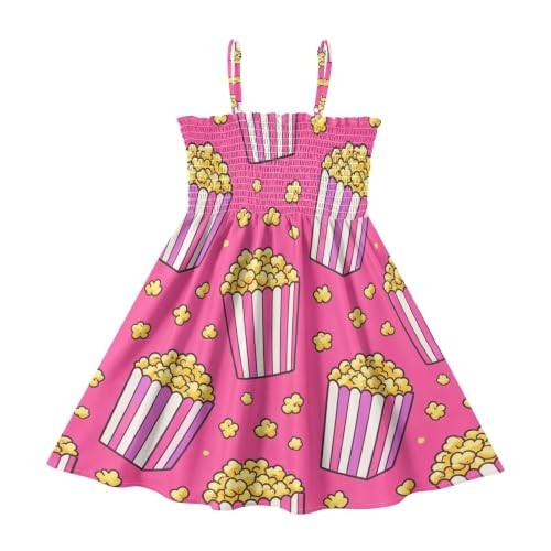 Adjustable Strap Pink Popcorn Casual Play Little Girls Dress Holiday 7-8Y