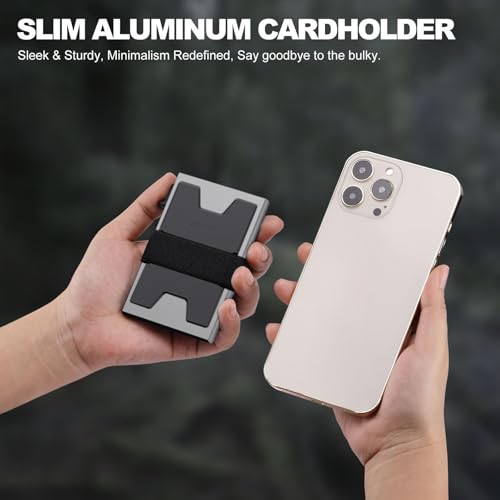 Image of SEMORID Slim Aluminum Card Holder Wallet for Men, Durable Expandable Backplate, RFID Blocking Minimalist Metal Pop Up Wallet, Holds 12 Cards Plus Cash (Grey)