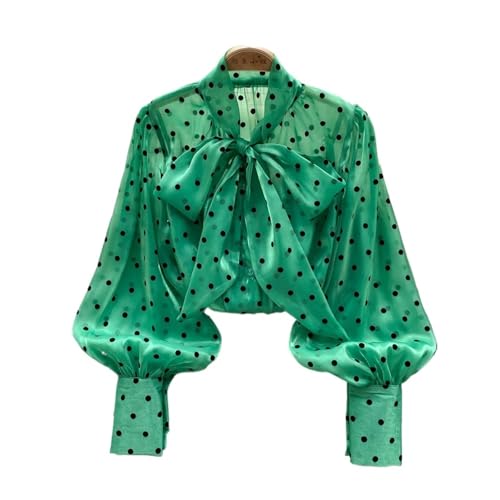 Chemisiers décontractés à pois col nœud et manches bouffantes design vintage femme
