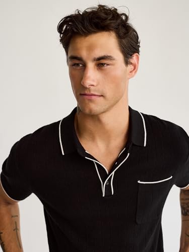 EXPRESS Men’s Luxe Pique Polo – Short Sleeve Piped Collar, Soft Cotton Blend, Tennis Tail Hem4