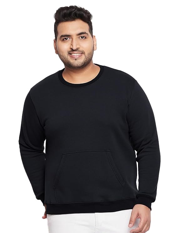 bigbanana Men Plus Size Black Solid Full Sleeve Sweatshirt-picture-40