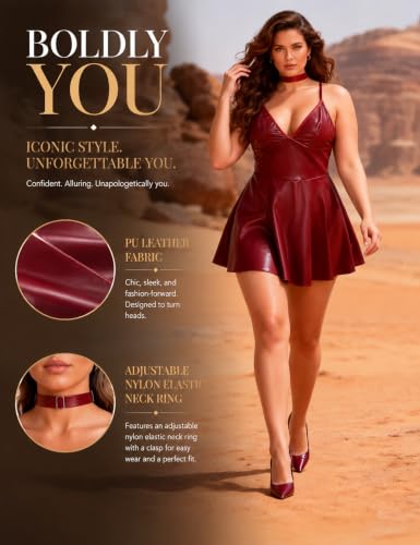 Image of ohyeahlady Women Sexy PU Leather Dress Plus Size Spaghetti Strap Mini Dresses Sleeveless Pleated Steampunk Clubwear