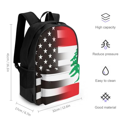 Black and White U.S Lebanon Flag Travel Backpack 16.1" * 12.6" * 6.7" Laptop Bag Business Daypack Travel Gear for Work Office2