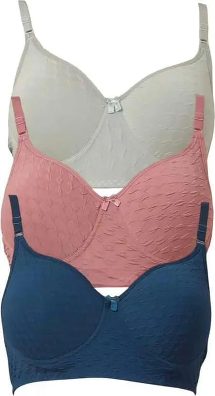 Image of Imsa Moda Women's Cotton Lightly Padded Non-Wired Full Coverage Everyday Bra (Pack of 3) | Comfortable Multicolor Bra