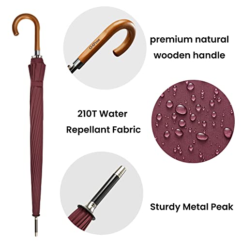 G4Free 54 Inch Large Windproof Umbrella For 2 Persons, 16 Ribs Auto Open Classic Wooden J Handle Cane Stick Golf Rain Umbrellas For Men Women Travel 120Cm (Burgendy) #TOP2