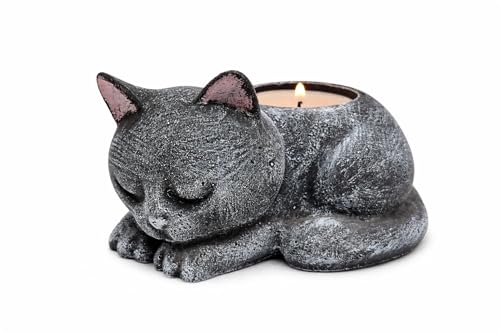 Teelichthalter Katze Schlafende Katze Kerzenhalter Geschenk für Katzenliebhaber | Lamar (Schwarz-pink)