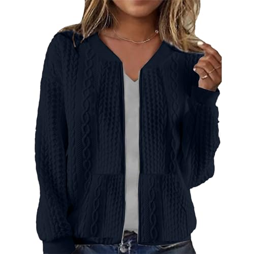 Image of Womens Full Zip Up Cardigan Sweater Casual Solid Long Sleeve Sweatshirt Coat with Pocket