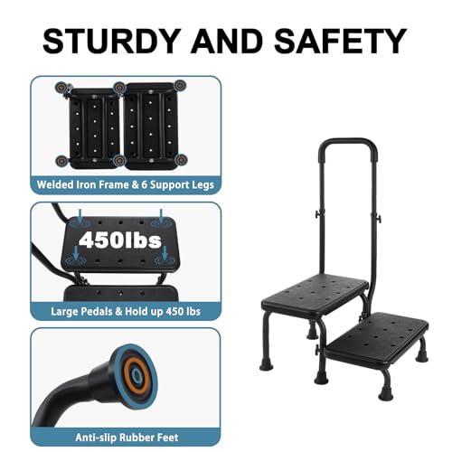 Taburete de 2 escalones con pasamanos ajustable anticaídas 4