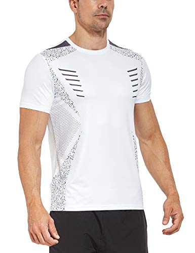 BALEAF Men\'s Quick Dry Short Sleeve T-Shirt Running Print Shirts White Size M - Thumbnail 3