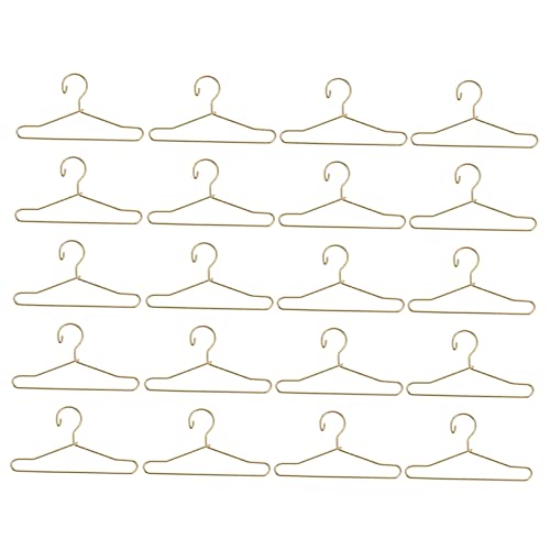 HOOTNEE 20 Pcs Mini Doll Coat Hangers for Doll Clothes Miniature Dress Holder Dress Organizer 65mm Gold Material Sturdy Safe for Boys and Girls