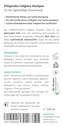 HUNDEPFLEGE24 Hundeshampoo Fellglanz & Hunde Conditioner 500ml - Für gesundes glänzendes Fell & bessere Kämmbarkeit mit Aloe Vera - Rückfettende sanfte Reinigung & Pflege für Jede Hunderasse