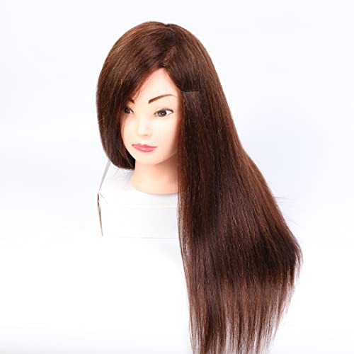 26"-28" Mannequin Head With Hair, Real Hair Mannequin Head Hairdresser Training Make-up Head Cosmetology Practice Head Manikin Doll Head with 6 Tools (4#)