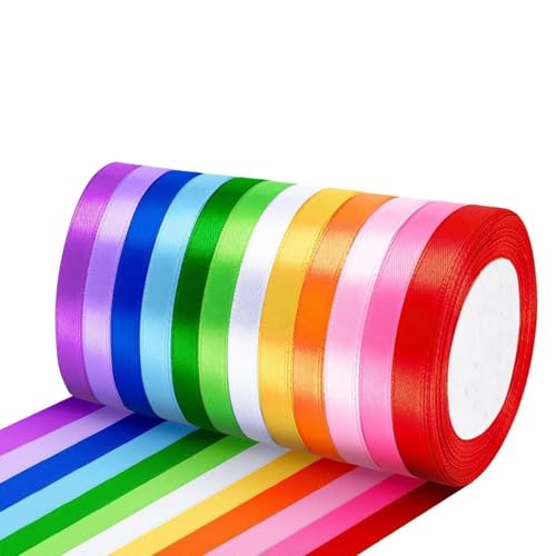 Ruban Satin Arc-en-Ciel, Ruban Cadeau, Ruban Noël - 12 Couleurs, 22m x 1cm, pour Emballage Cadeaux, Décoration DIY Mariage Anniversaire, Artisanat, Coffrets