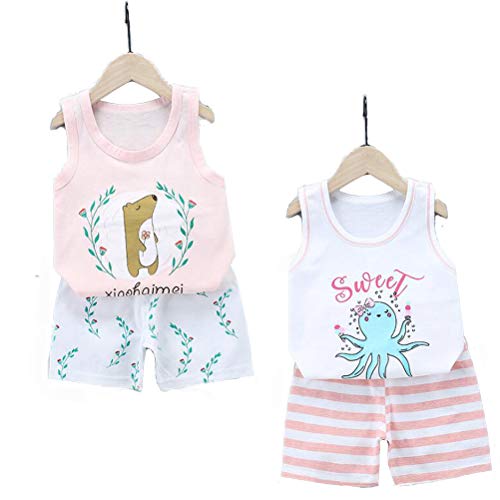 DEYOU - Juego de 4 camisetas sin mangas para niños y niñas (8-5 años) Rosa rosa 90/100 cm(2-3 años) Cover