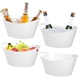TOPZEA 4 Pack Oval Storage Tub, 4.5 Liter Plastic Wine Bucket Ice Bucket Beverage Tub Party Tub for Ice, Beer, Wine, Drink Cooler Bucket for Bar, Champagne Beverage Chiller Bin for Indoor Outdoor Use