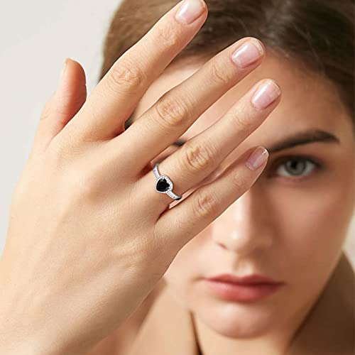 Chicsilver 925 Sterling Silver 1 Carat Heart Black Cubic Zirconia Eternity Ring For Women Cz Bridal Ring Fake Diamond Wedding Enagement Band Size 9 #TOP1