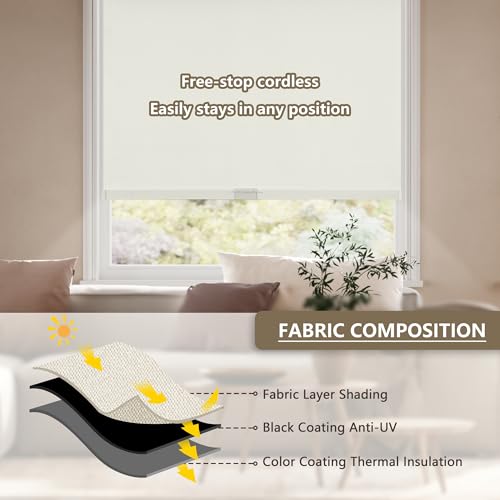 Image of SUNOFF Cordless Blackout Roller Shades Blinds for Windows,62 inchW x 72 inchH,Beige