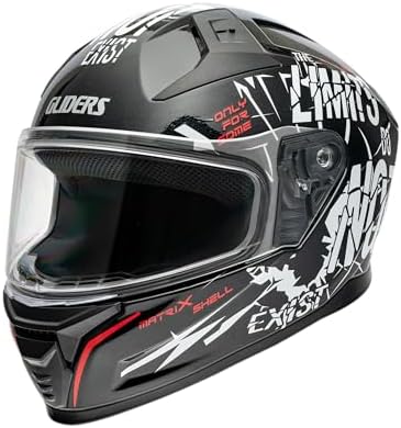 GLIDERS Matrix D1 Full Face Helmet with Clear Visor, Black with White ...