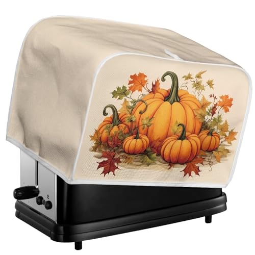Image of Toaster Cover Kitchen Bakeware Protector Fits for Most Standard 4 Slice Toasters, Keep Toaster Free From Dust And Fingerprint Oven Dustproof Cover, Pumpkin Fall Leaf